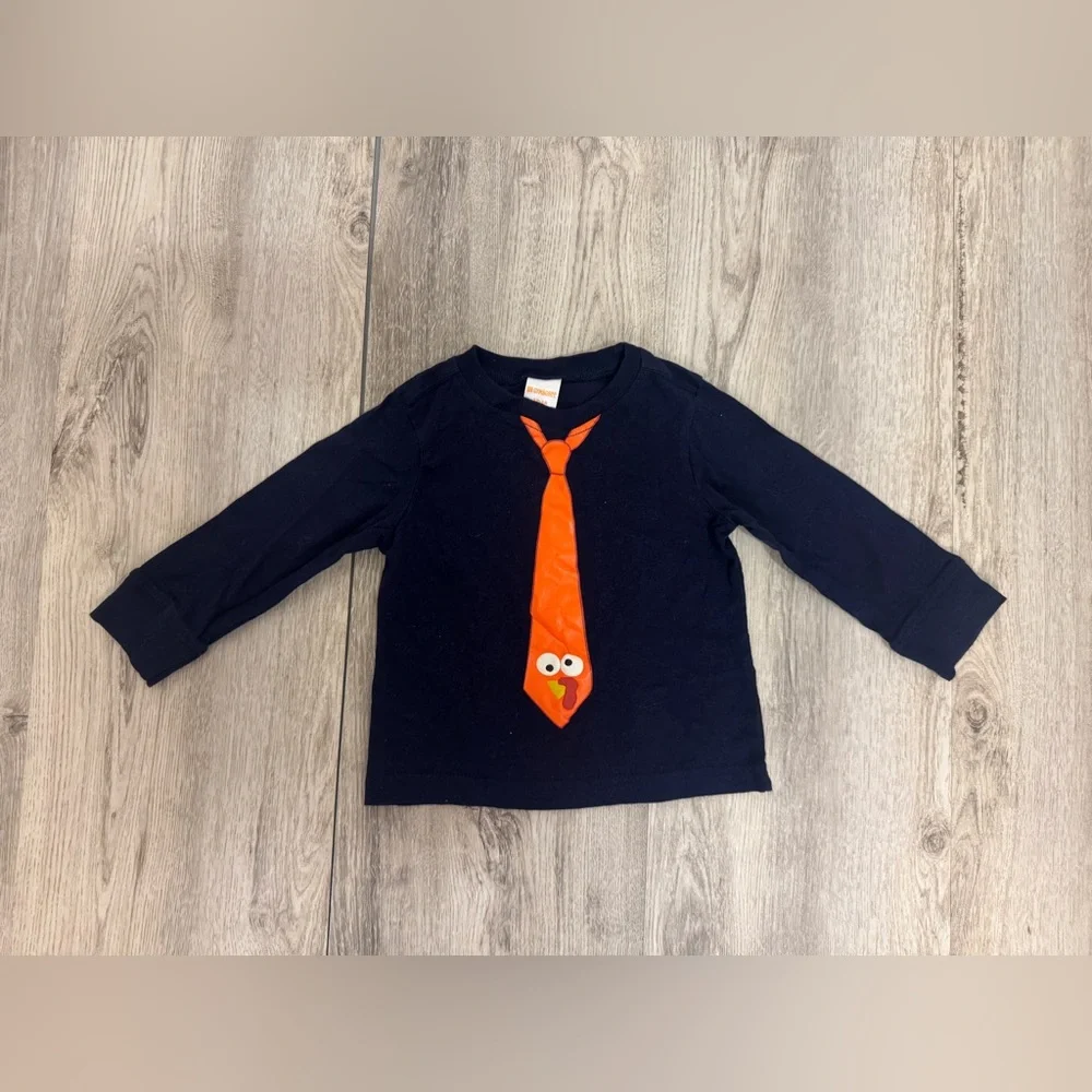 Gymboree Navy Long Sleeve Shirt with Orange Tie Turkey Design